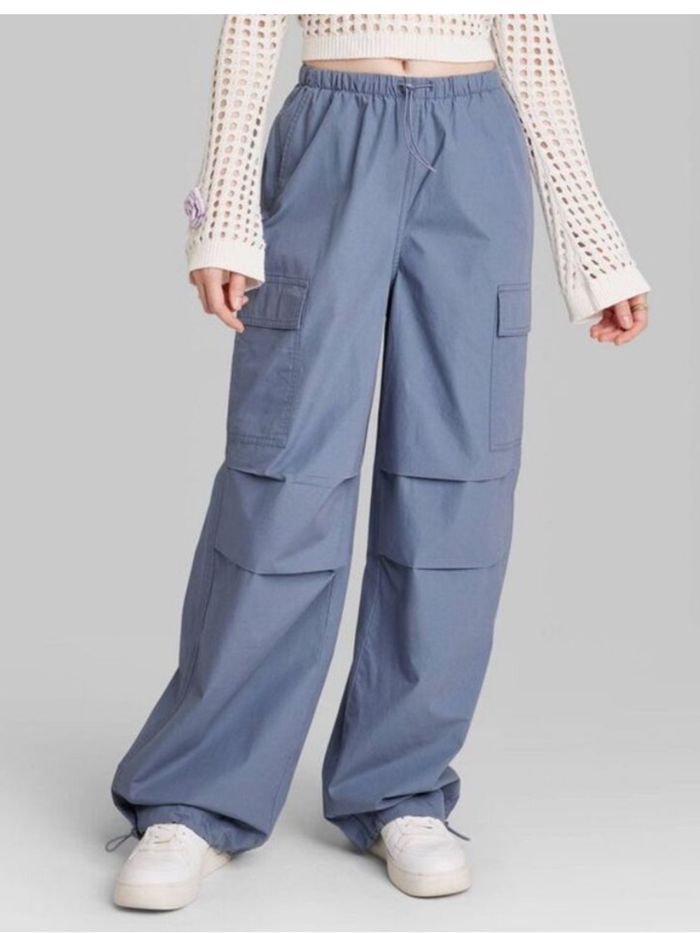 Wild Fable Mid Rise Relaxed Fit Full Parachute Pants Cargo Blue Small